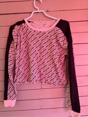 Hollister Pink & Black Logo Long Sleeve Tee
